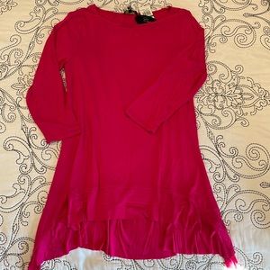 Fuchsia, Hi-low, Three-quarter Sleeve Tunic